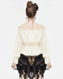 Devil Fashion Callistus Womens Steampunk Off Shoulder Gypsy Top - Vintage Off White