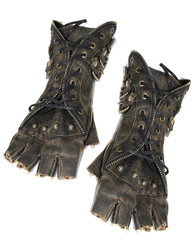 Devil Fashion Mens Intrepid Steampunk Gauntlet Gloves - Brown