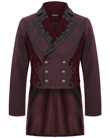Devil Fashion Stokerton Mens Regency Gothic Tailcoat Jacket - Red
