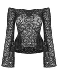 Punk Rave Womens Gothic Lace Applique Off Shoulder Top