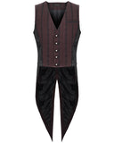 Devil Fashion Mens Corporate Gothic Striped Swallowtail Waistcoat - Red & Black