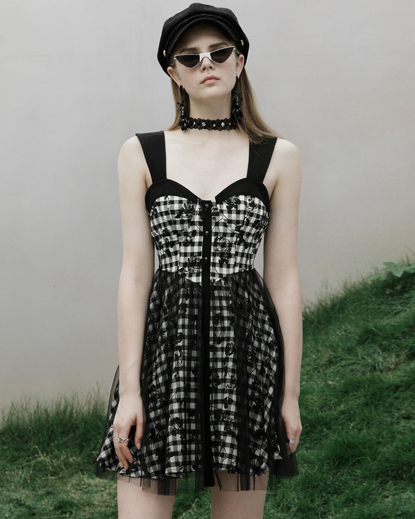 Pink Rover Dress Punk Rave Daily Life SkullFlower Lolita Mini Dress - Black & White ...