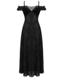 Eva Lady Long Dark Gothic Velvet Flocked Mesh Dress