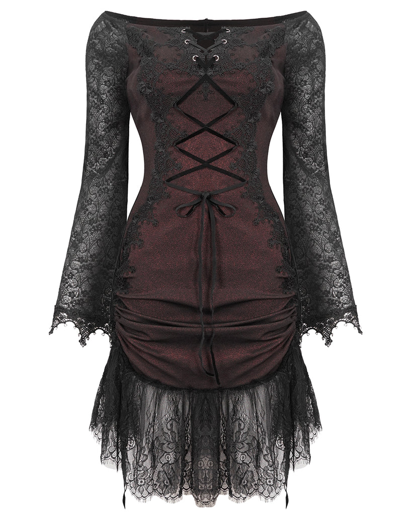Devil Fashion Womens Gothic Lace Mesh Overlay Evening Dress - Red & Bl Violent Delights Devil Fashion Womens Gothic Lace Mesh Overlay Evening Dress - Red & Bl Violent Delights