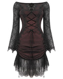 Devil Fashion Womens Gothic Lace Mesh Overlay Evening Dress - Red & Black