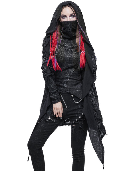 Devil Fashion Womens Gothic Punk Grunge Shredded Hooded Cloak