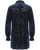 Punk Rave Mens Longline Baroque Gothic Velvet Flocked Shirt - Blue & Black