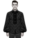 Devil Fashion Mens Stokerton Gothic Damask Flocked Velvet Shirt