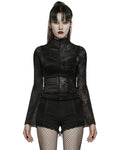 Punk Rave Womens Gothic Split Sheer Skull Mesh Top