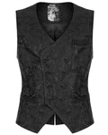 Punk Rave Mens Dark Gothic Aristocrat Chained Waistcoat Vest - Black Jacquard