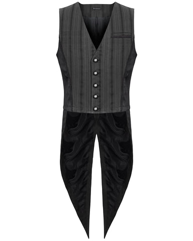 Devil Fashion Mens Corporate Gothic Striped Swallowtail Waistcoat - Black
