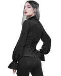 Devil Fashion Womens Gothic Floral Applique Blouse Top - Black